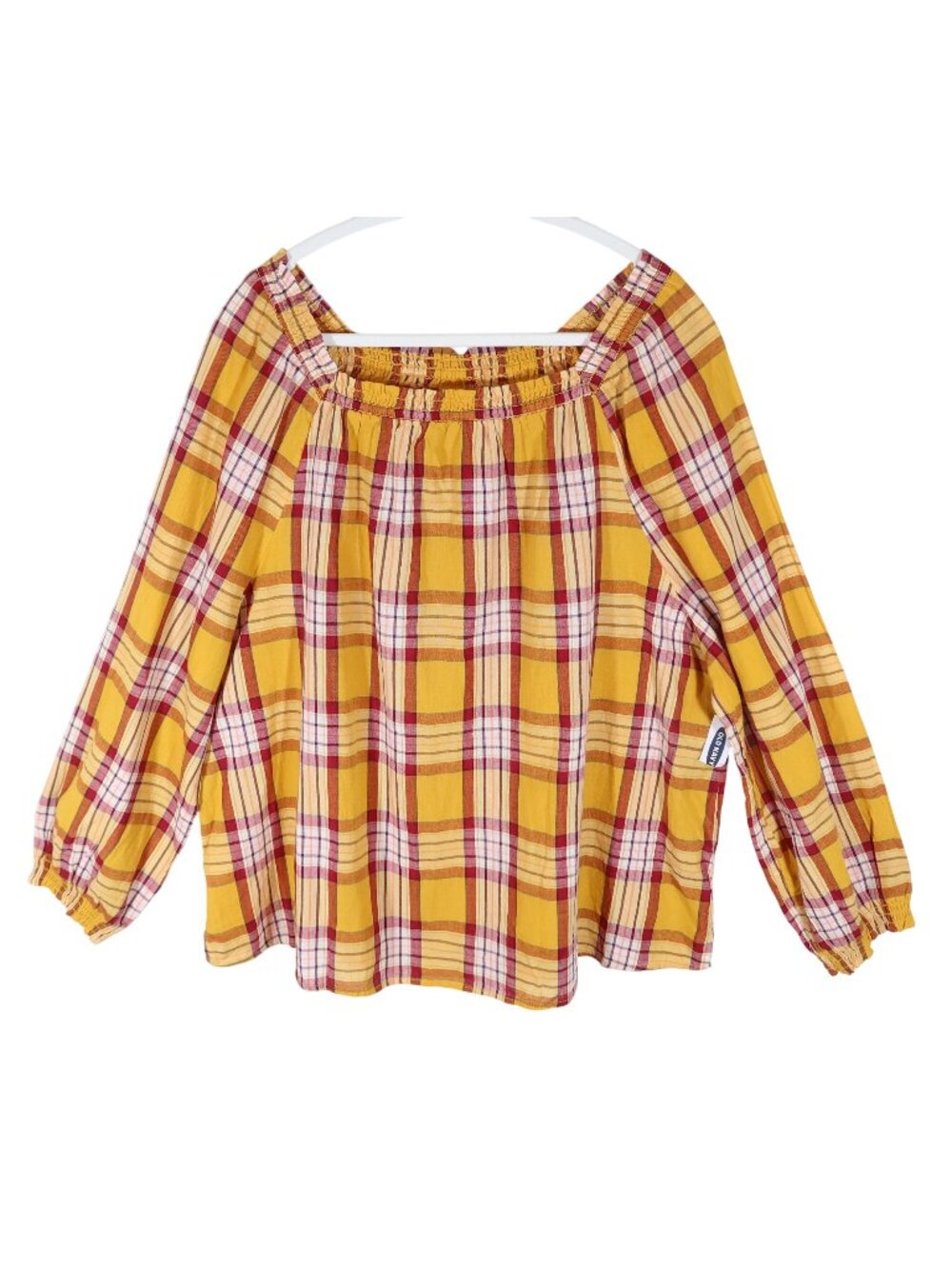 OLD NAVY Plaid Square Neck Pullover Top XL Yellow Red Cotton NWT Preppy Boho